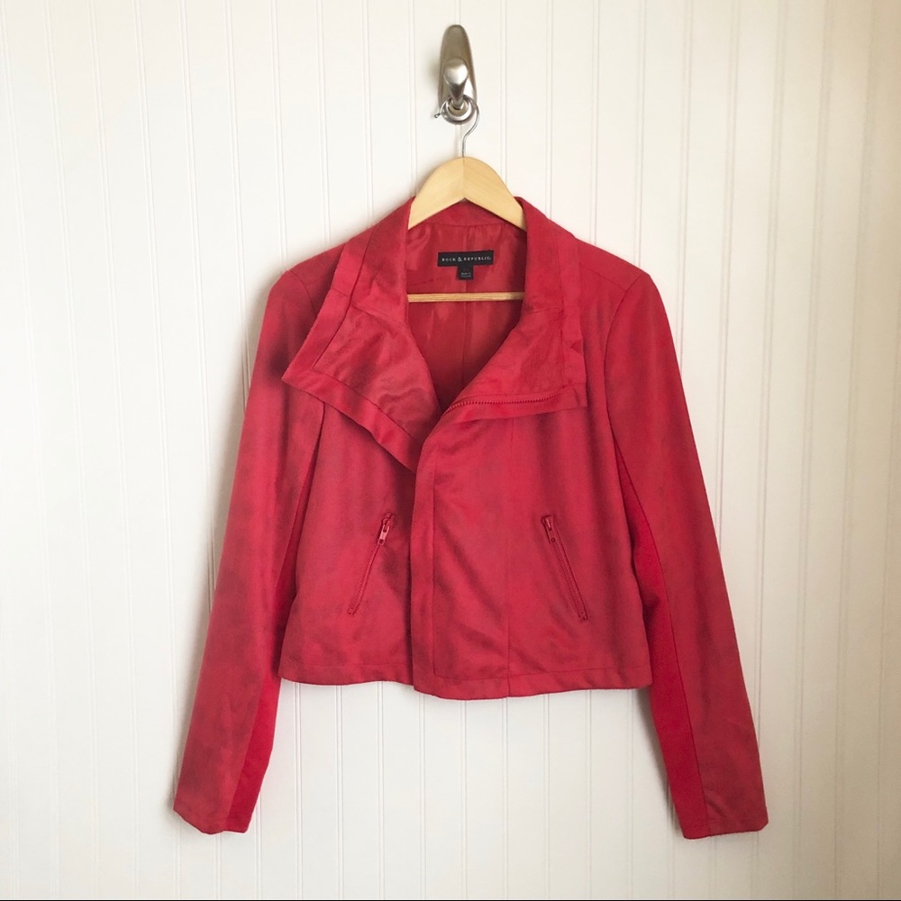 Rock & Republic Coral Pink Moto Zip Jacket Size 14